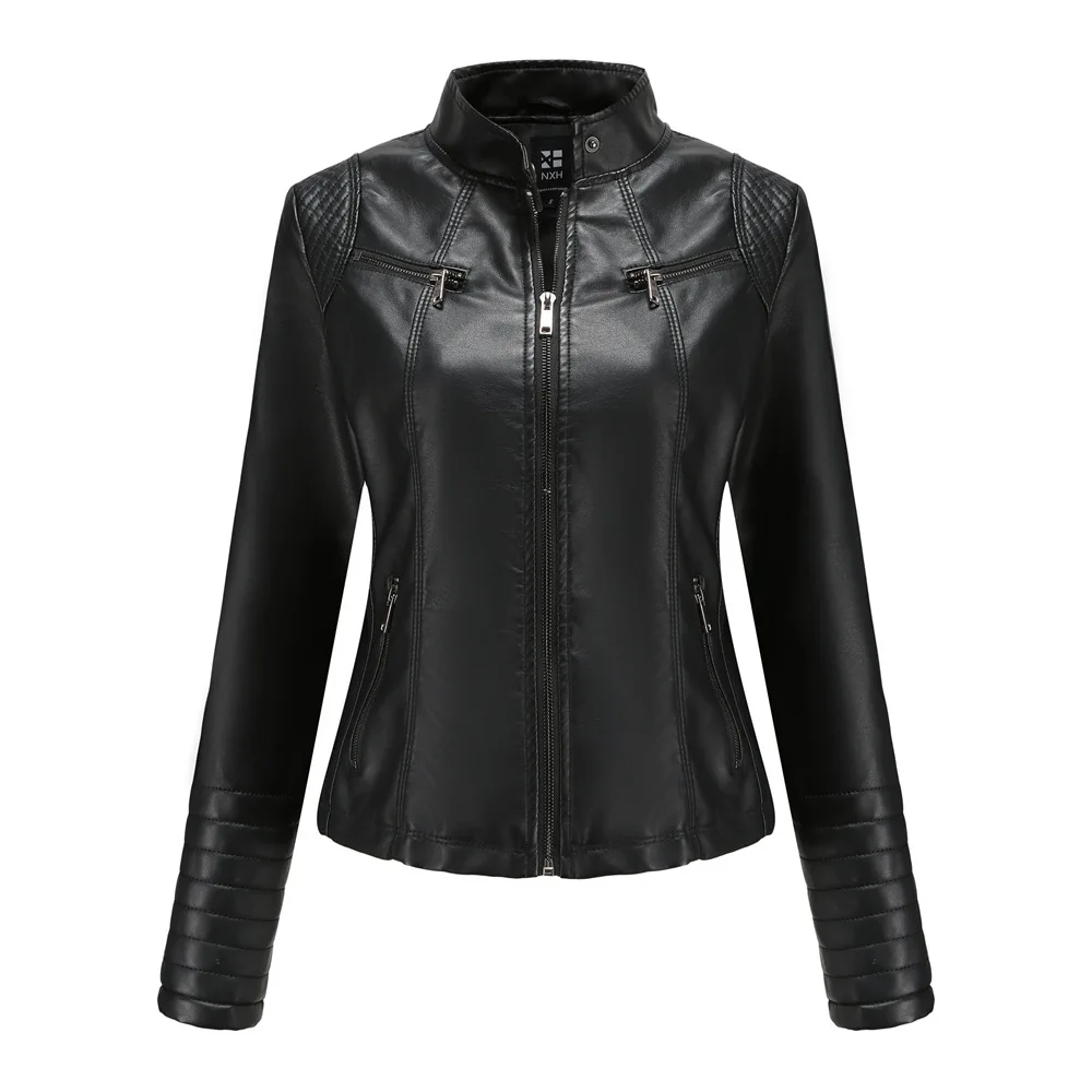 Faux Leather Motorcycle Jacket for Women, Female Coat, Moto Biker, Purple, Black, Zipper windproof jacket leather jacket