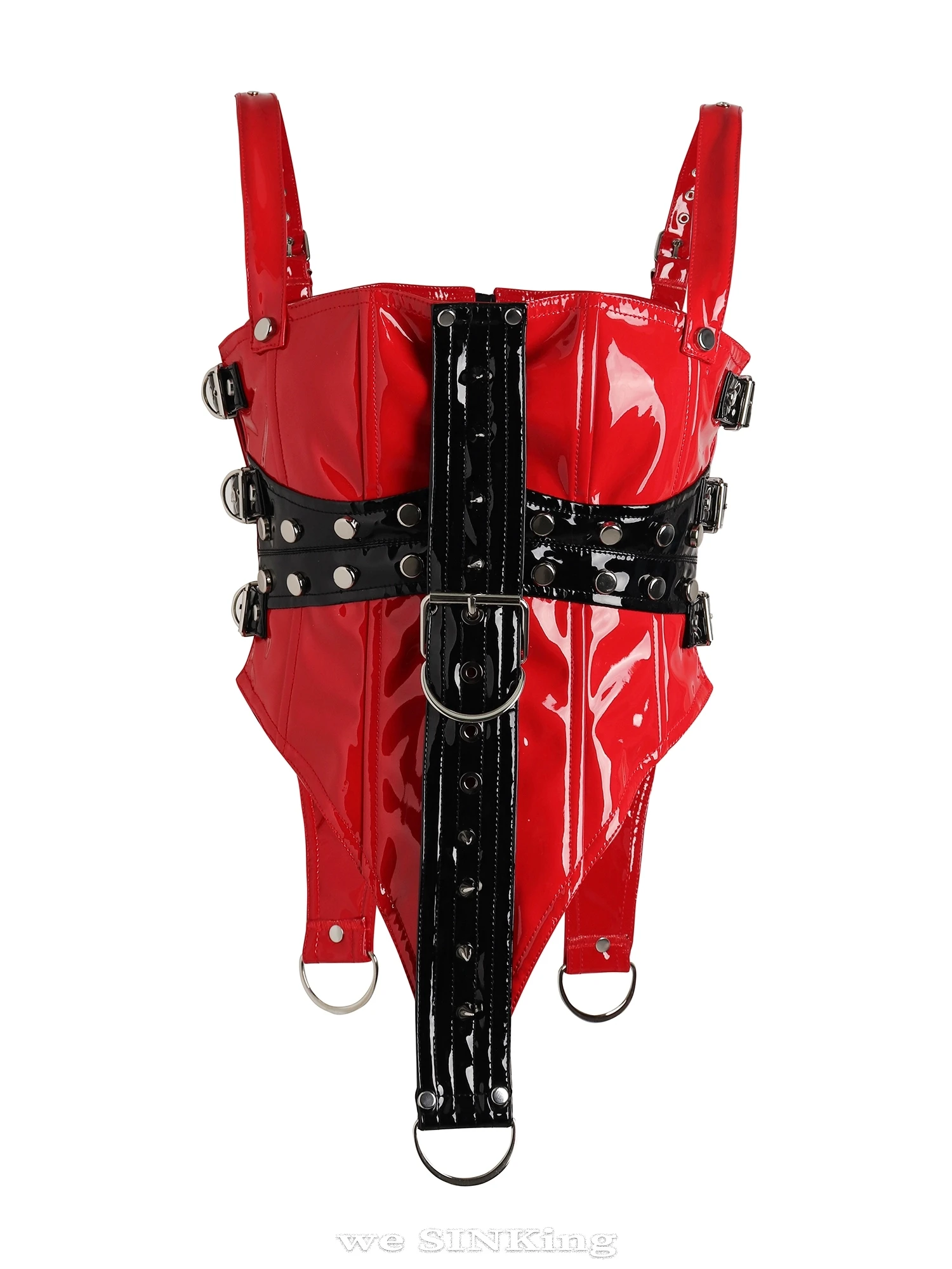 Lautaro Cool Red and Black Patchwork Patent Leather Y2K Tank Tops 2000s Women Luxury Designer Gothic Woman Clothing Streetwear