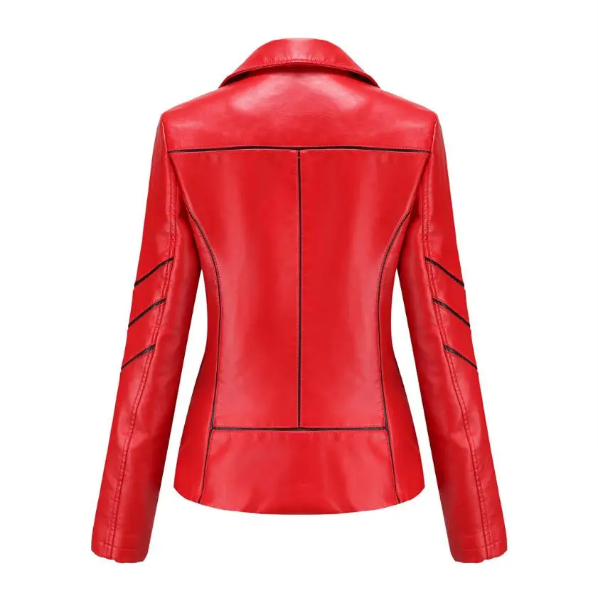 Red PU Faux Leather Jacket Women fashion Casual Biker Jackets Outwear Female Tops spring and autumn Black Leather Jacket Coat