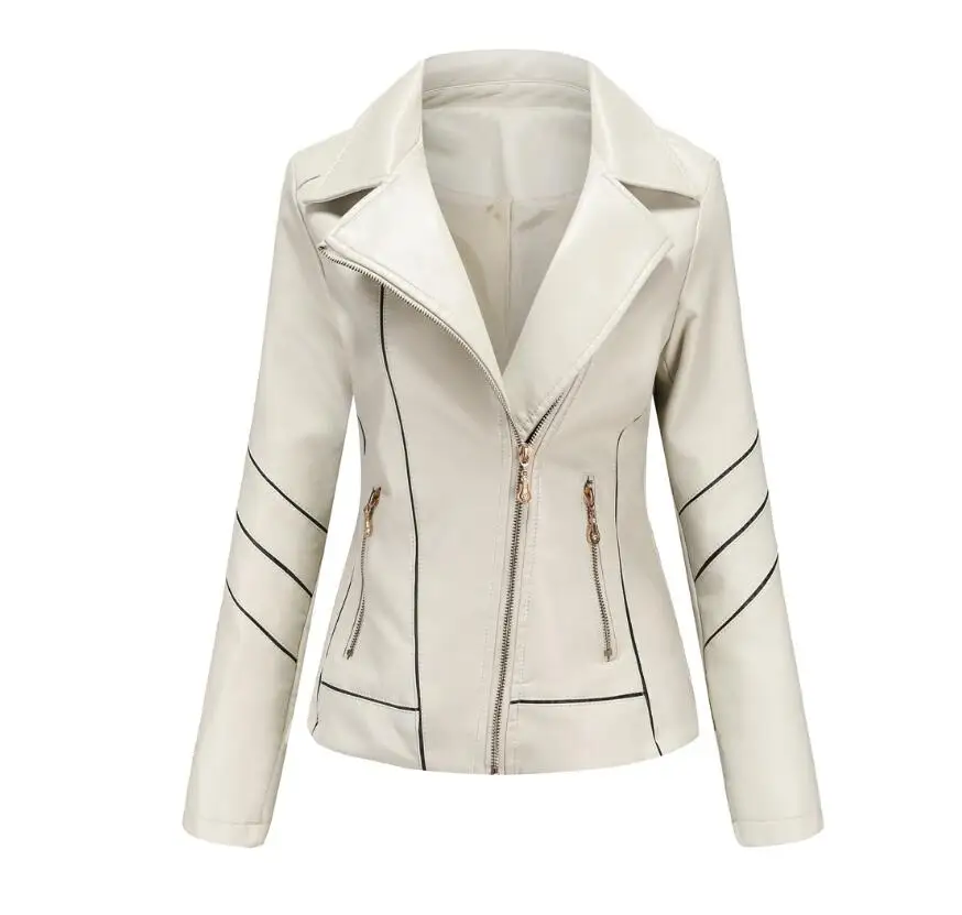 Red PU Faux Leather Jacket Women fashion Casual Biker Jackets Outwear Female Tops spring and autumn Black Leather Jacket Coat