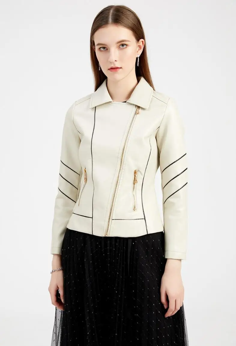 Red PU Faux Leather Jacket Women fashion Casual Biker Jackets Outwear Female Tops spring and autumn Black Leather Jacket Coat