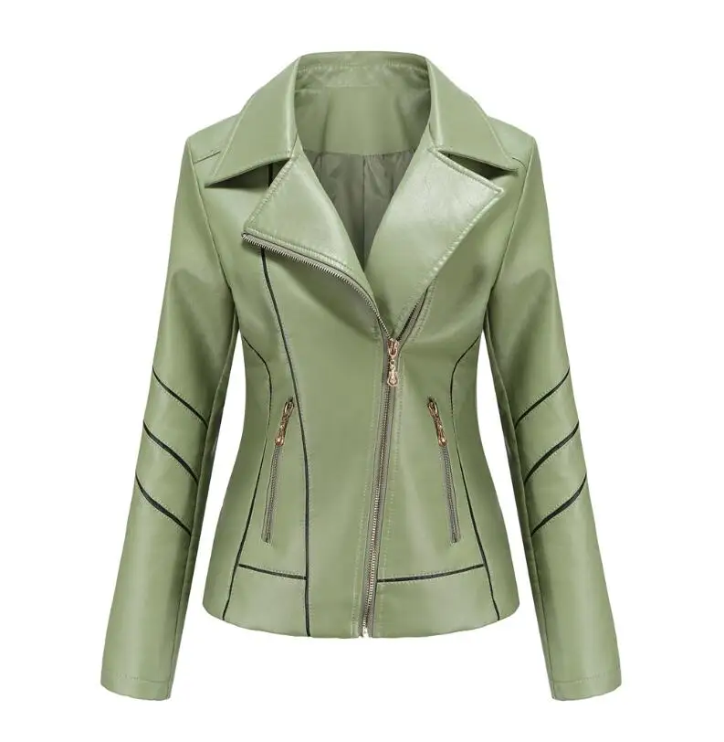 Red PU Faux Leather Jacket Women fashion Casual Biker Jackets Outwear Female Tops spring and autumn Black Leather Jacket Coat