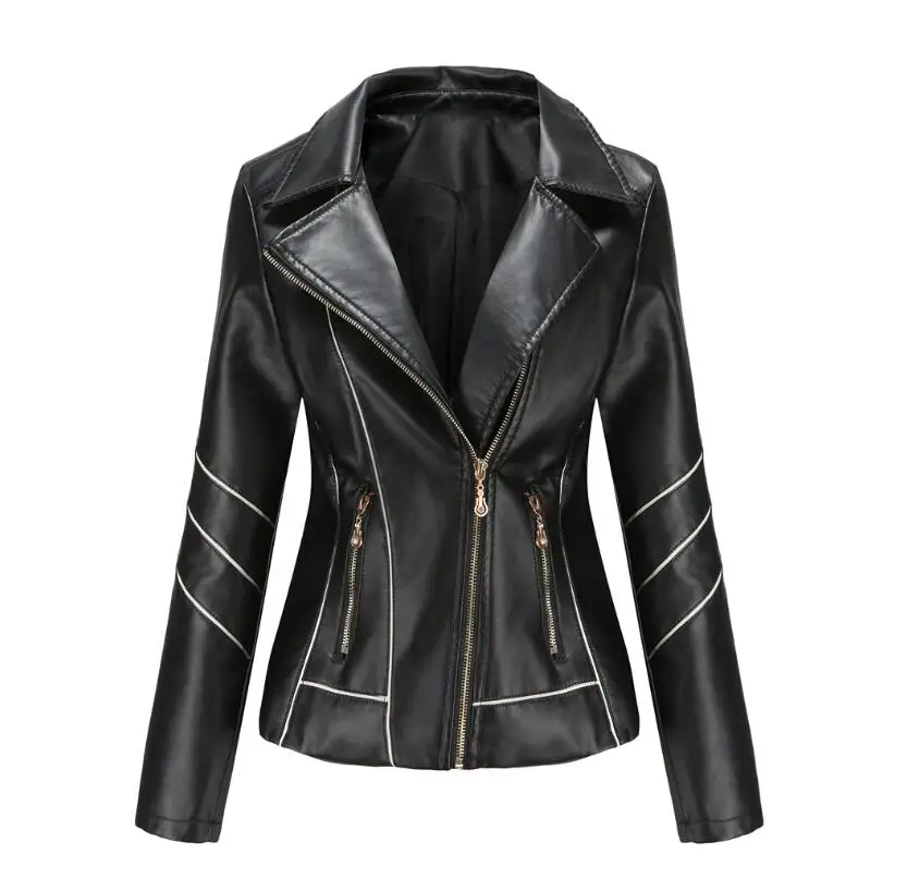Red PU Faux Leather Jacket Women fashion Casual Biker Jackets Outwear Female Tops spring and autumn Black Leather Jacket Coat