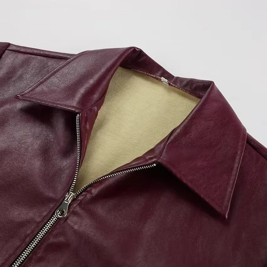 Autumn Winter Retro Leather Jacket 2025 New Women Pu Leather Jacket Short Lapel Motorcycle Loose Coat Women Biker Leather Coat