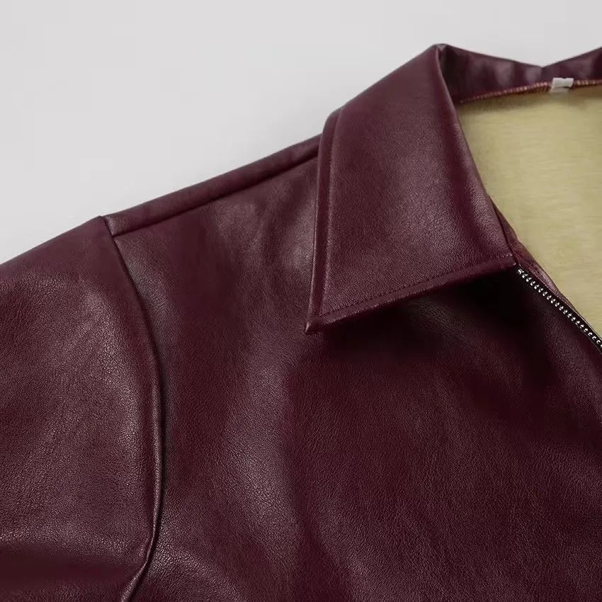 Autumn Winter Retro Leather Jacket 2025 New Women Pu Leather Jacket Short Lapel Motorcycle Loose Coat Women Biker Leather Coat