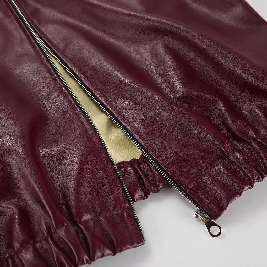 Autumn Winter Retro Leather Jacket 2025 New Women Pu Leather Jacket Short Lapel Motorcycle Loose Coat Women Biker Leather Coat