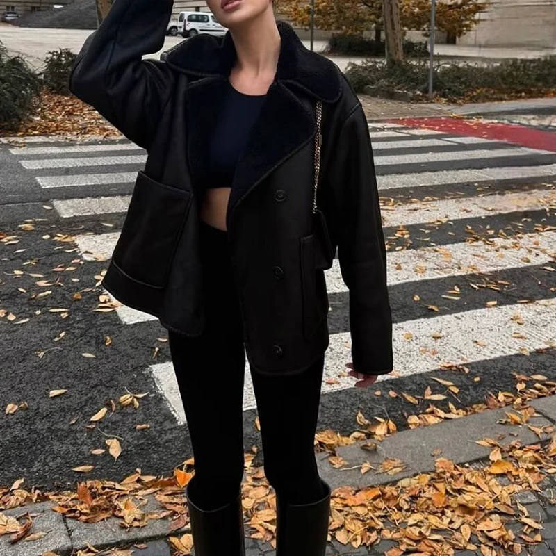 Winter Women's Black Faux Leather Jacket Warm Streetwear Outwear Solid Elegant Warmth 2026 PU Coat for Ladies Jackets Coat Tops