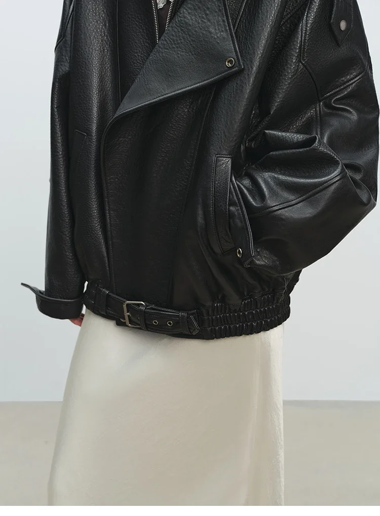 Fashion Motorcycle 2026 Spring And Autumn Black Gothic Punk Leather Jacket American Retro High-Quality Loose Casual Jacket