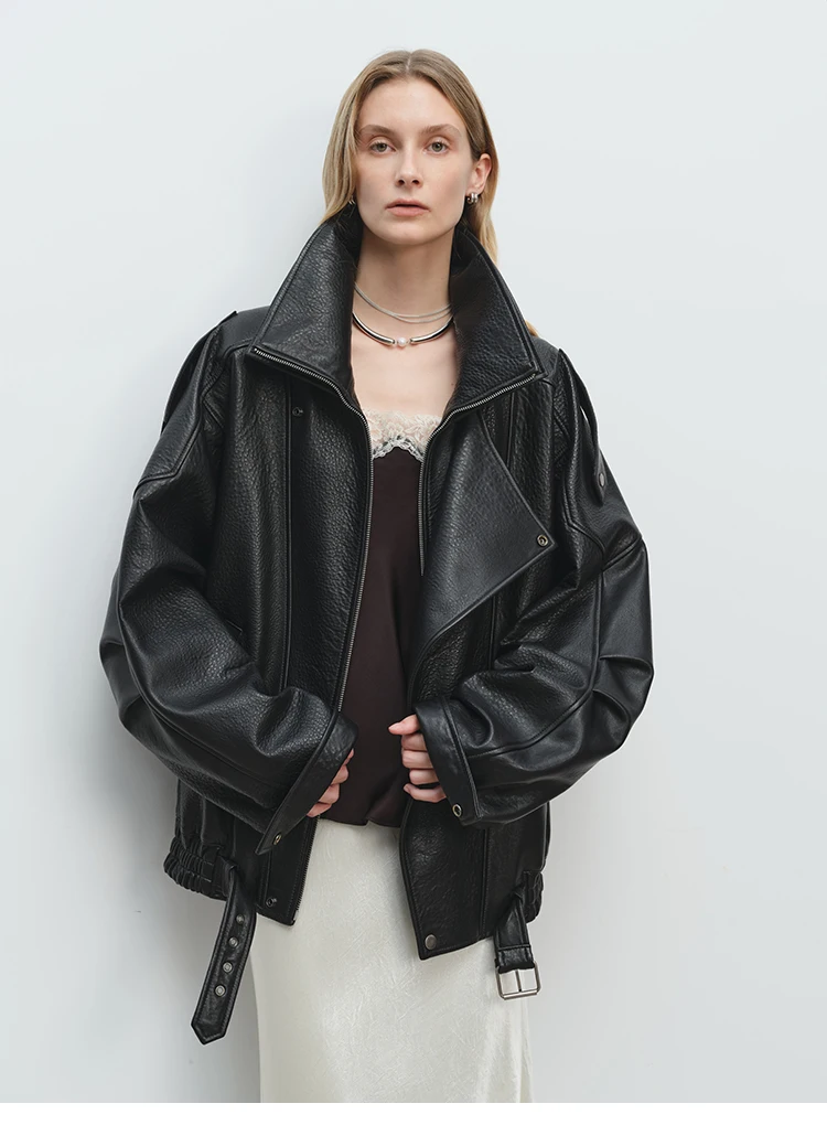 Fashion Motorcycle 2026 Spring And Autumn Black Gothic Punk Leather Jacket American Retro High-Quality Loose Casual Jacket