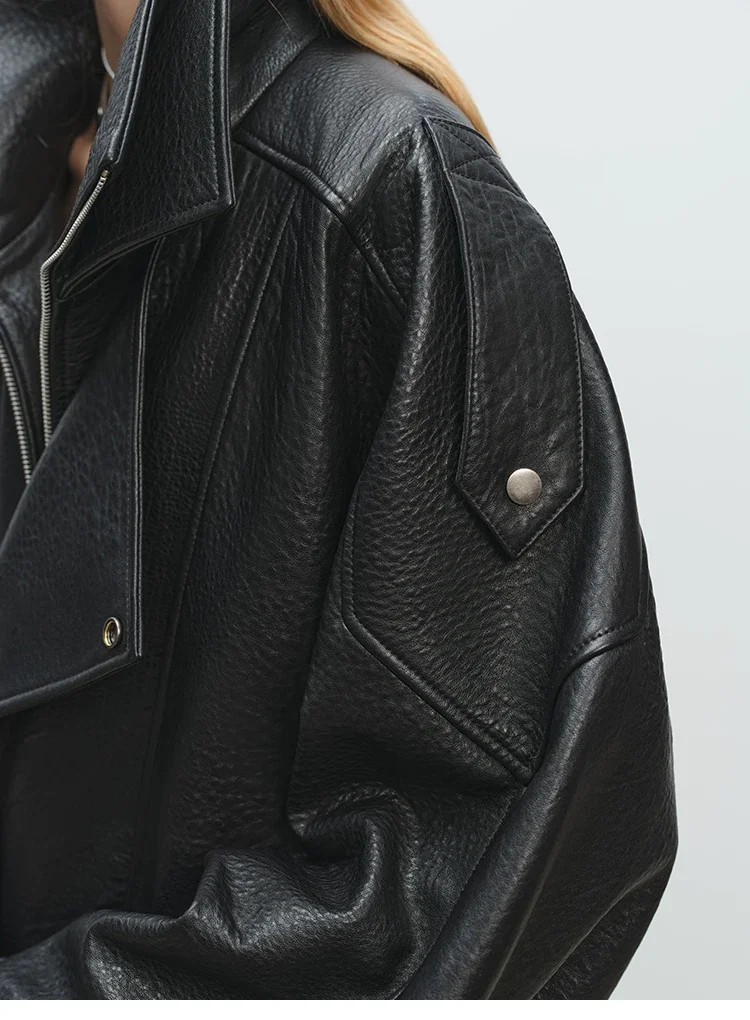 Fashion Motorcycle 2026 Spring And Autumn Black Gothic Punk Leather Jacket American Retro High-Quality Loose Casual Jacket