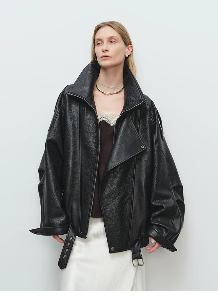 Fashion Motorcycle 2026 Spring And Autumn Black Gothic Punk Leather Jacket American Retro High-Quality Loose Casual Jacket