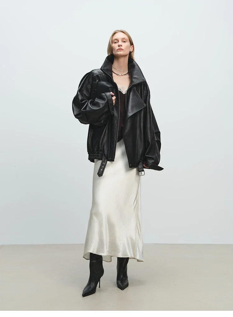 Fashion Motorcycle 2026 Spring And Autumn Black Gothic Punk Leather Jacket American Retro High-Quality Loose Casual Jacket