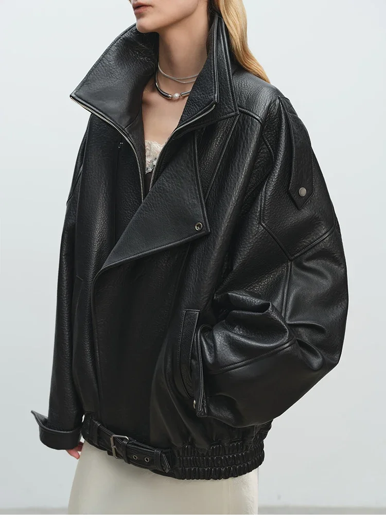 Fashion Motorcycle 2026 Spring And Autumn Black Gothic Punk Leather Jacket American Retro High-Quality Loose Casual Jacket