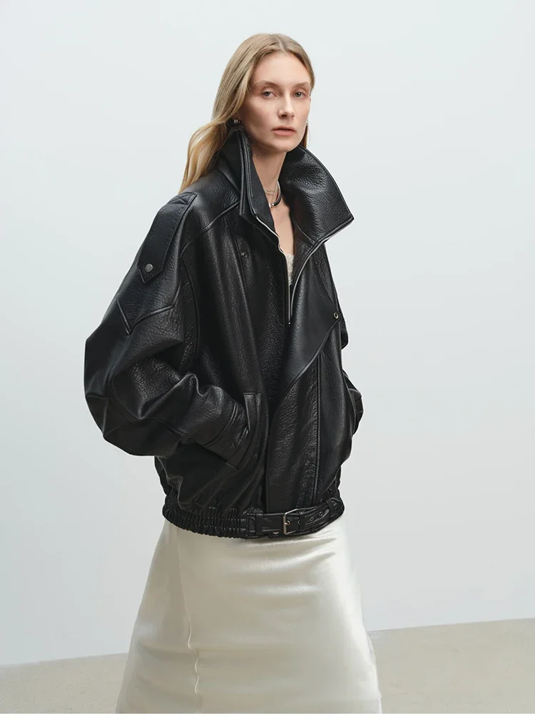 Fashion Motorcycle 2026 Spring And Autumn Black Gothic Punk Leather Jacket American Retro High-Quality Loose Casual Jacket