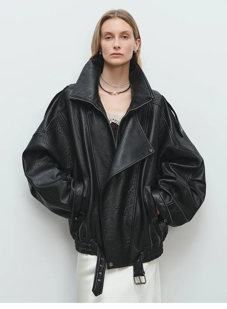 Fashion Motorcycle 2026 Spring And Autumn Black Gothic Punk Leather Jacket American Retro High-Quality Loose Casual Jacket