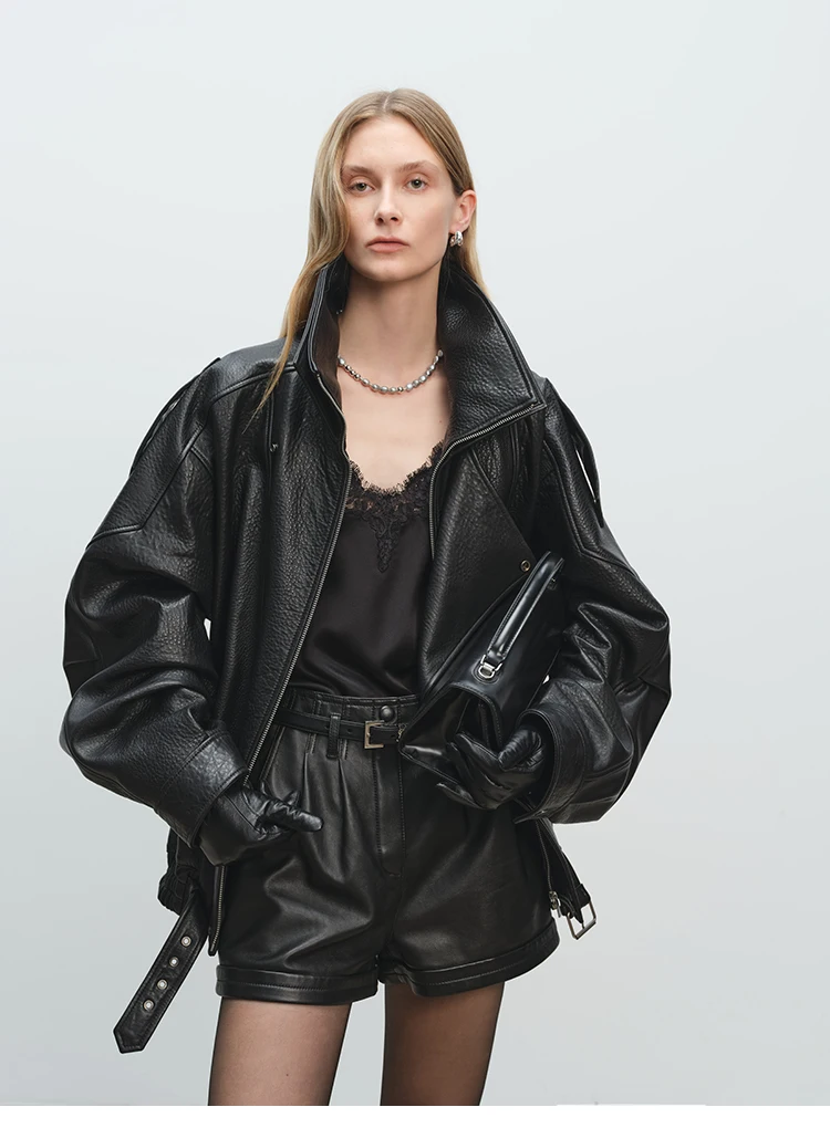 Fashion Motorcycle 2026 Spring And Autumn Black Gothic Punk Leather Jacket American Retro High-Quality Loose Casual Jacket
