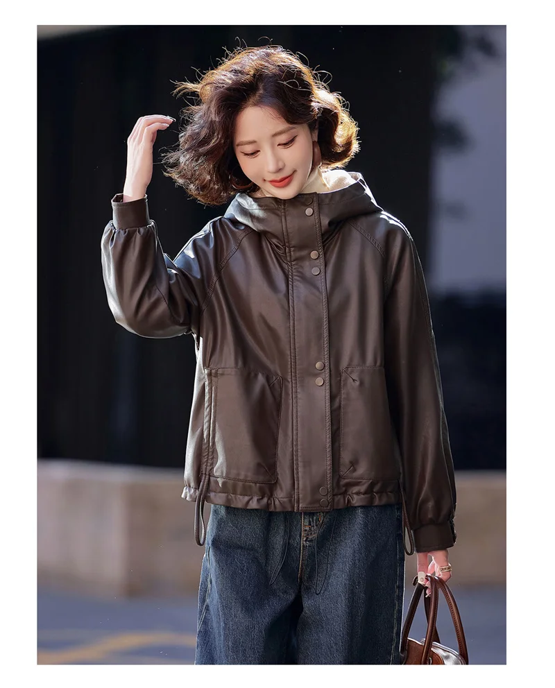 2026 Winter Leather Jacket Women Add-velvet Thicken Warm Coats Loose Hooded Short Jackets Streetwear Windproof Leather Outerwear