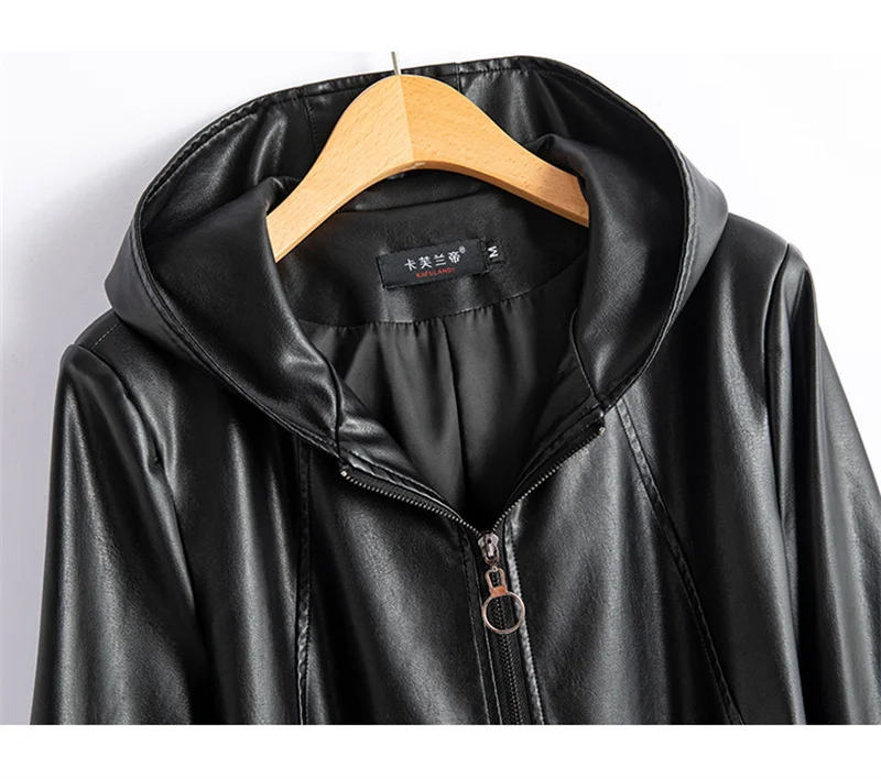 2026 Fashion Hooded Leather Jacket Women Faux Leather Coat Streetwear Lady Loose Tops Zipper-up Short Outerwear Soft Not Crack