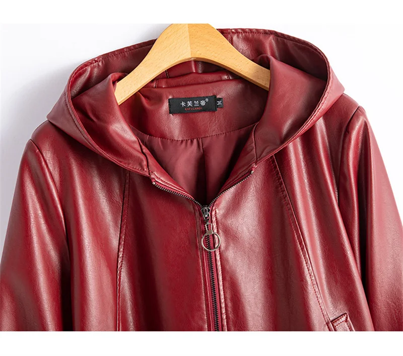 2026 Fashion Hooded Leather Jacket Women Faux Leather Coat Streetwear Lady Loose Tops Zipper-up Short Outerwear Soft Not Crack