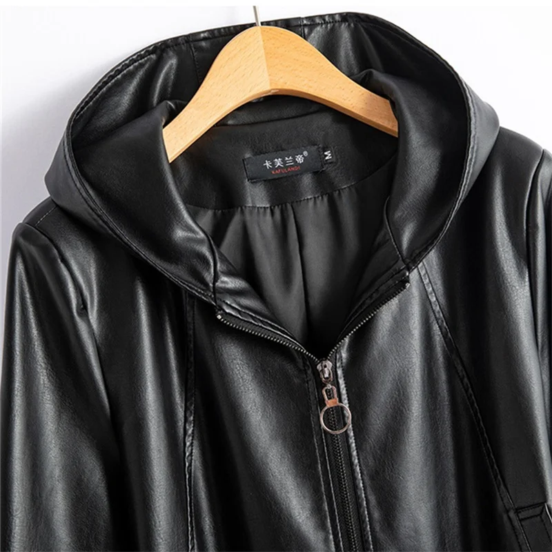 2026 Fashion Hooded Leather Jacket Women Faux Leather Coat Streetwear Lady Loose Tops Zipper-up Short Outerwear Soft Not Crack