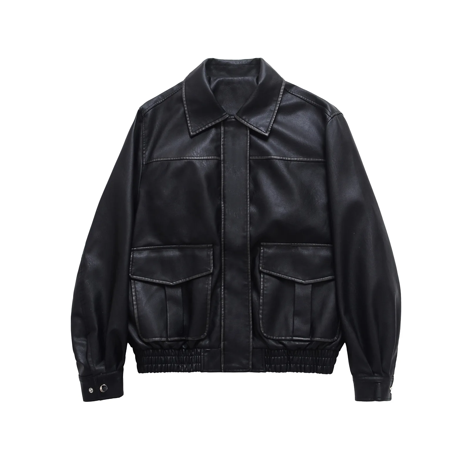 Faux Leather Women Jackets Pu Coats Turn Down Collar Coat Casual Loose Y2k Streetwear Splice Work Jacket Autumn Winter 2025