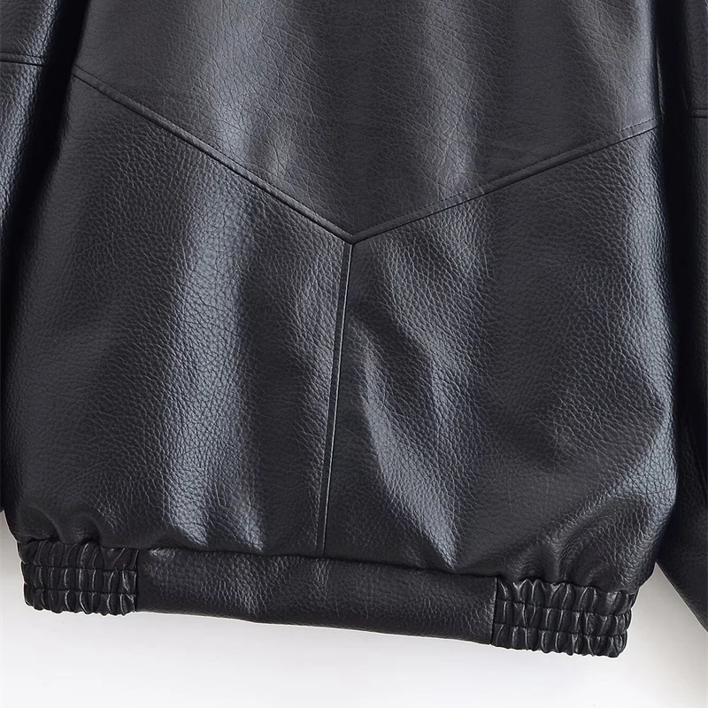 Women Faux Leather Loose Jacket Vintage Stand Collar Zipper Singe Button Long Sleeve Female Coat 2026 Spring Lady Streetwear