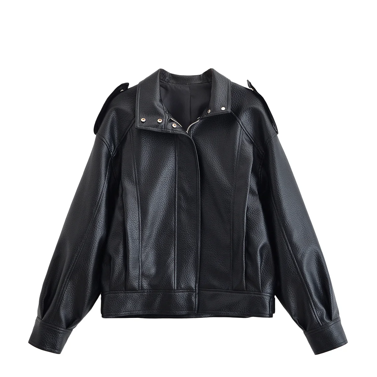 Street Metal Buckle Short Leather Jackets Women Solid Lapel Zipper Long Sleeve Warm Coats 2025 Autumn Lady Chic Thick Outwears