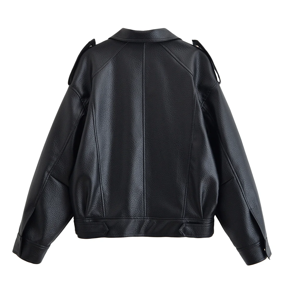 Street Metal Buckle Short Leather Jackets Women Solid Lapel Zipper Long Sleeve Warm Coats 2025 Autumn Lady Chic Thick Outwears