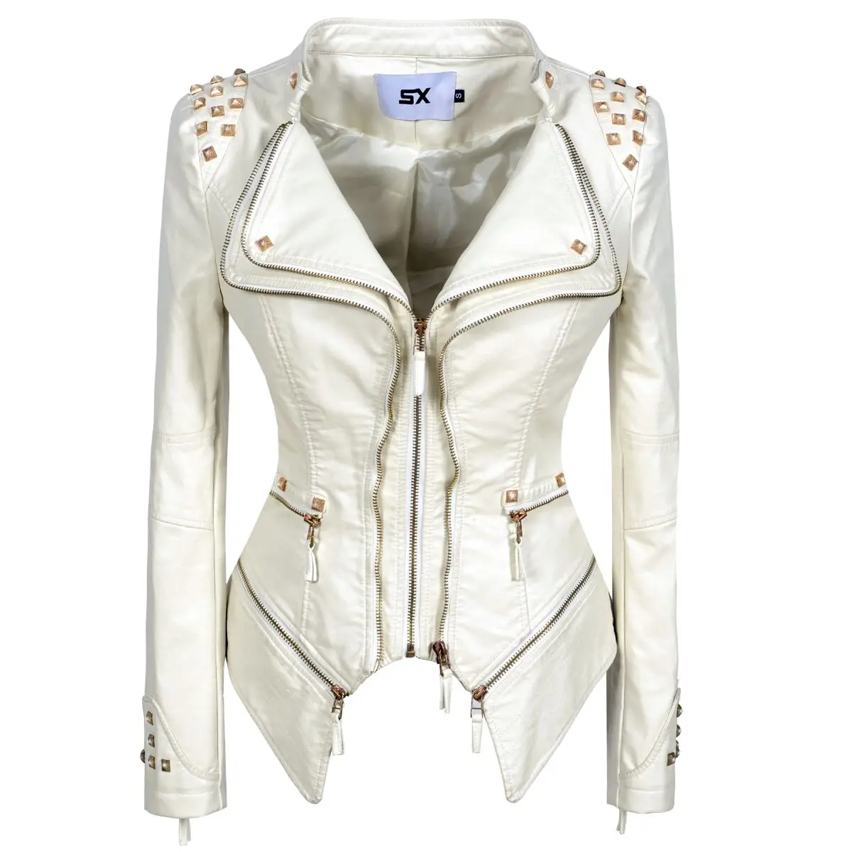 2020 Women Autumn Winter Thick Fake PU Faux Leather rivet Jackets Lady studs Motorcycle Coats Biker Zippers Street Outwear