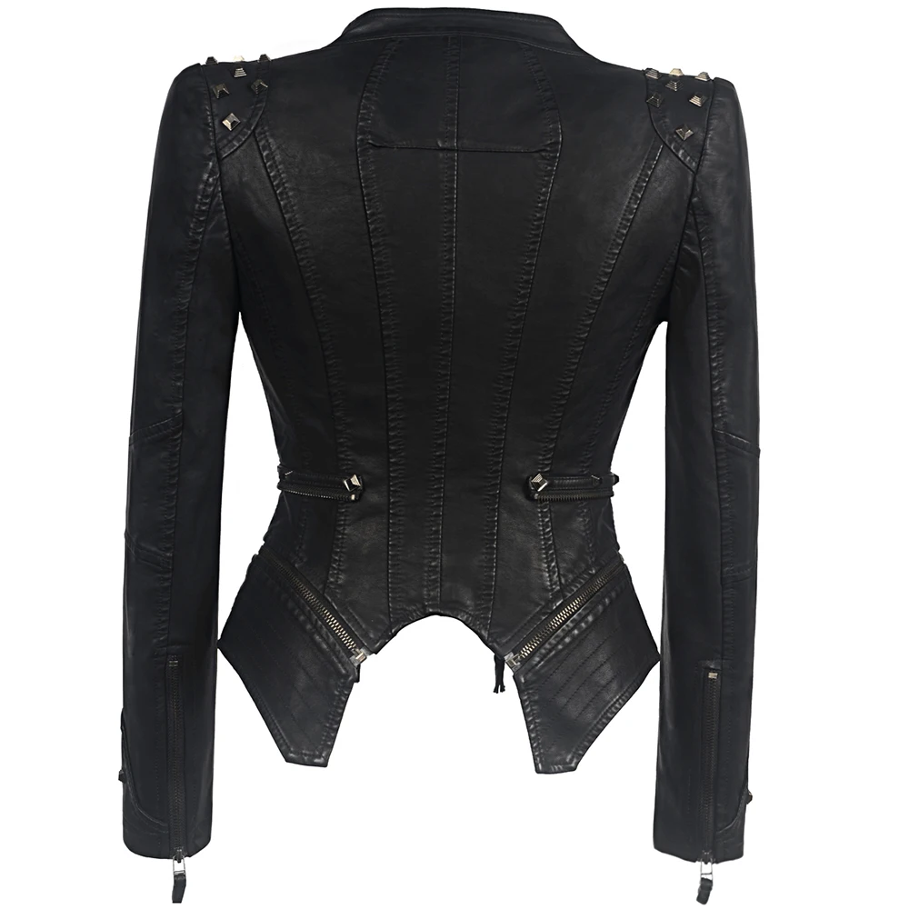 2020 Women Autumn Winter Thick Fake PU Faux Leather rivet Jackets Lady studs Motorcycle Coats Biker Zippers Street Outwear