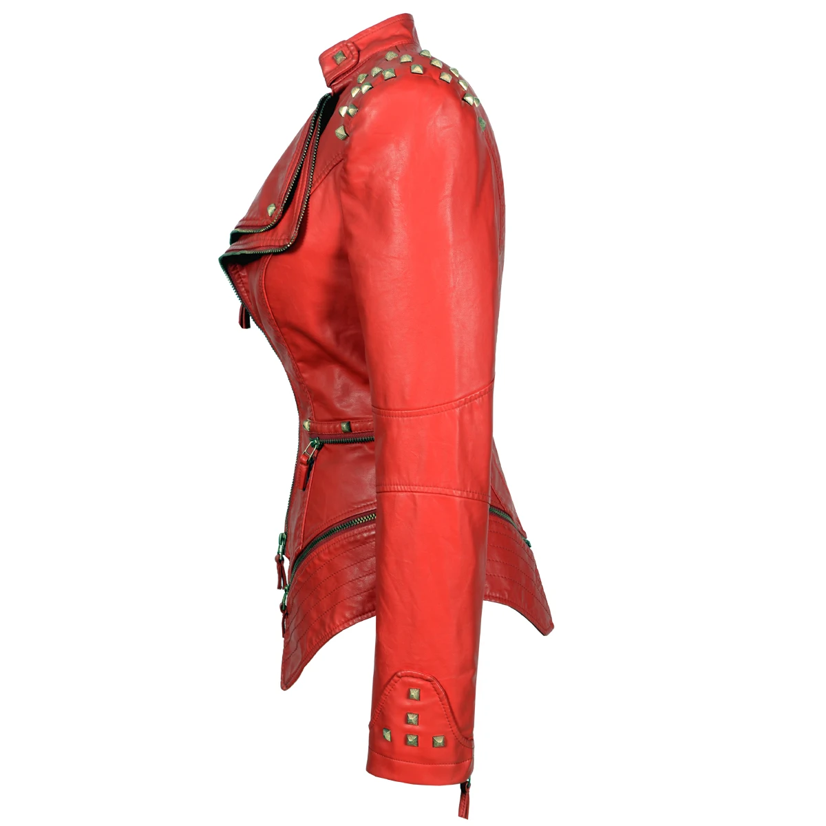 2020 Women Autumn Winter Thick Fake PU Faux Leather rivet Jackets Lady studs Motorcycle Coats Biker Zippers Street Outwear