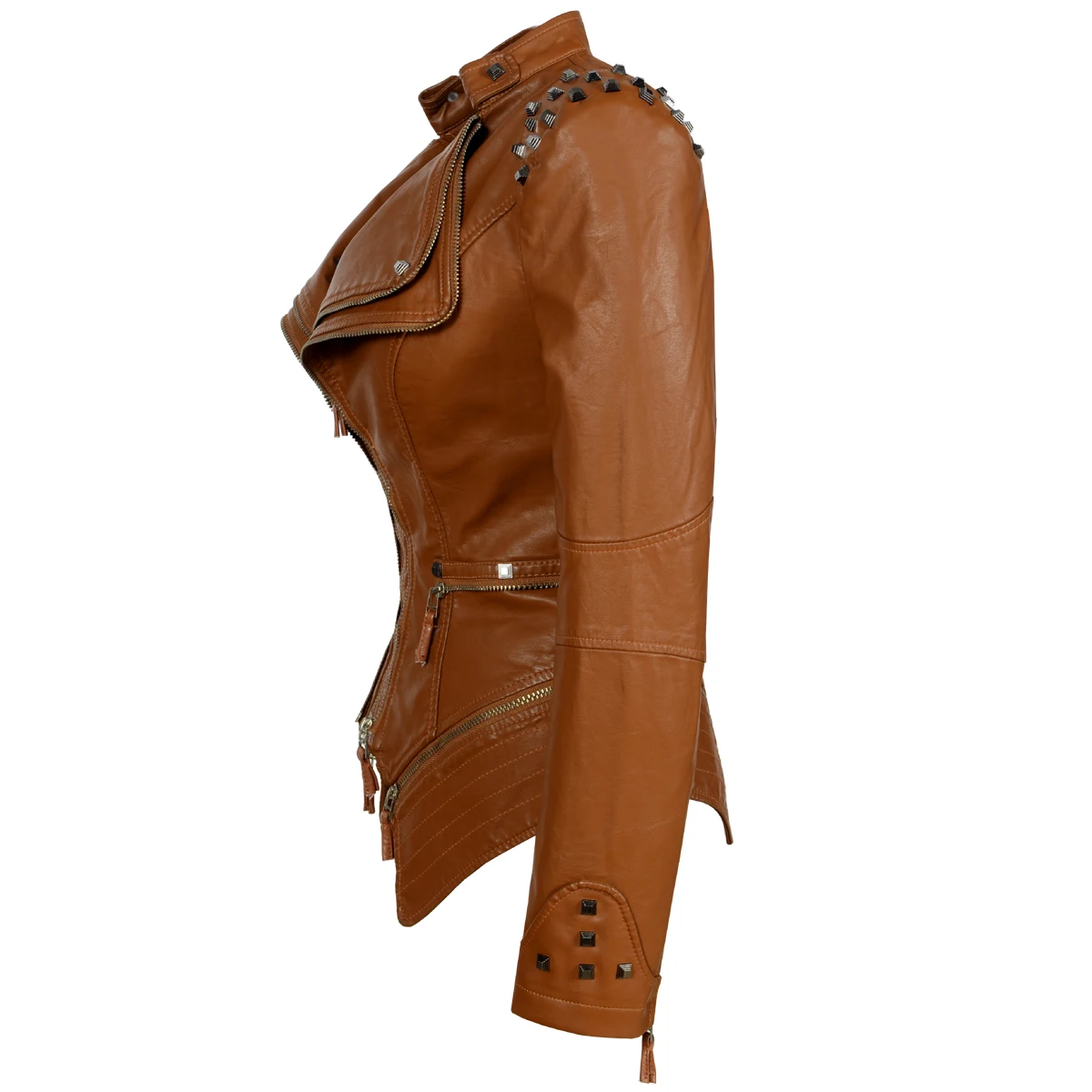 2020 Women Autumn Winter Thick Fake PU Faux Leather rivet Jackets Lady studs Motorcycle Coats Biker Zippers Street Outwear