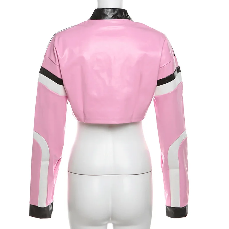 Women's Autumn/Winter Top Coat Imitation Leather Stand-up Collar Short Stripes Zipper Casual Design Fashion New Versatile Skinny
