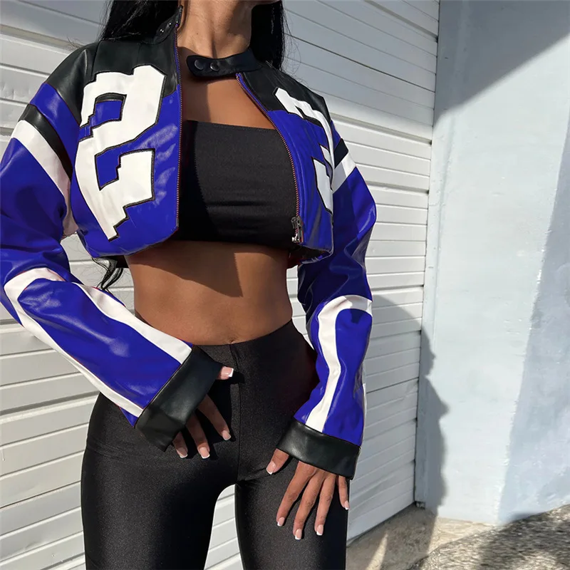Women's Autumn/Winter Top Coat Imitation Leather Stand-up Collar Short Stripes Zipper Casual Design Fashion New Versatile Skinny
