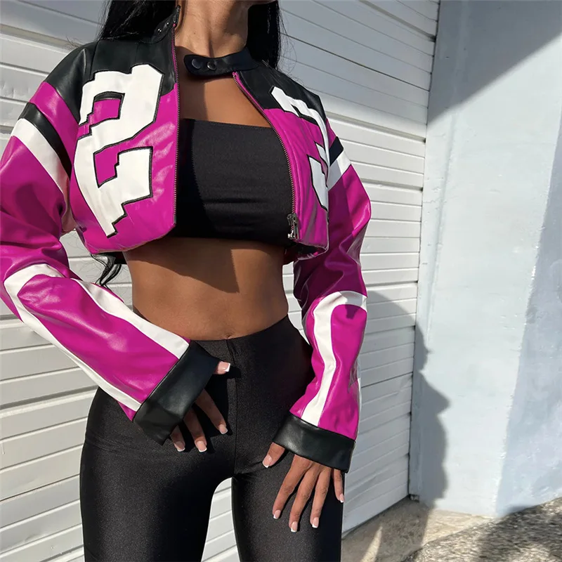 Women's Autumn/Winter Top Coat Imitation Leather Stand-up Collar Short Stripes Zipper Casual Design Fashion New Versatile Skinny