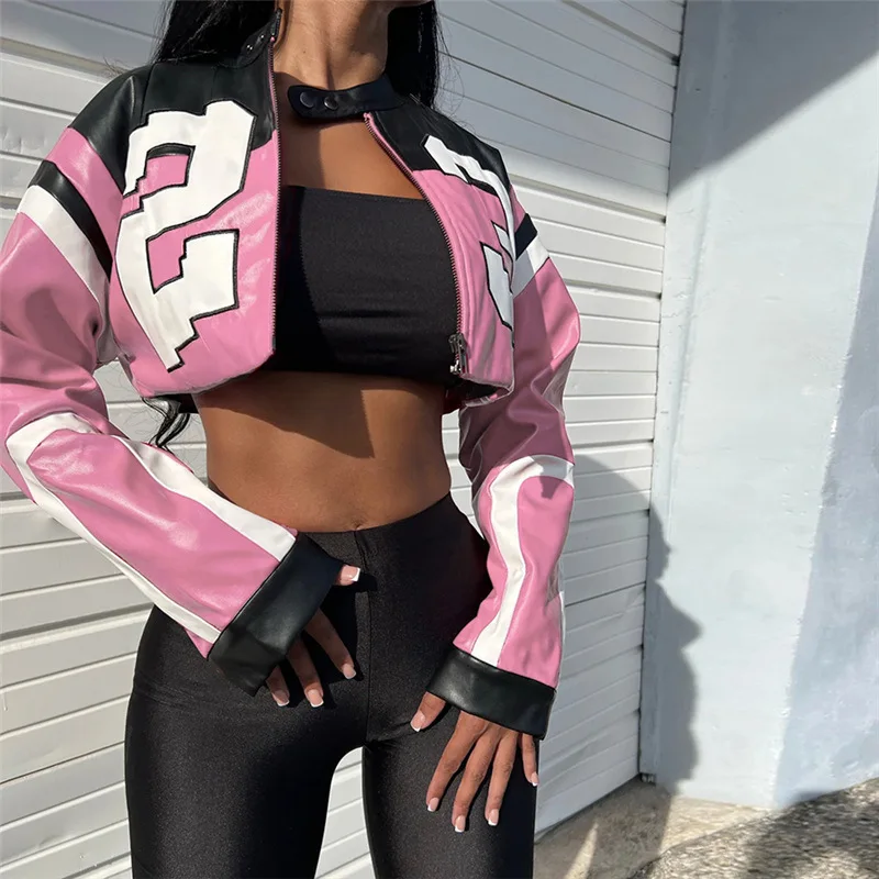 Women's Autumn/Winter Top Coat Imitation Leather Stand-up Collar Short Stripes Zipper Casual Design Fashion New Versatile Skinny
