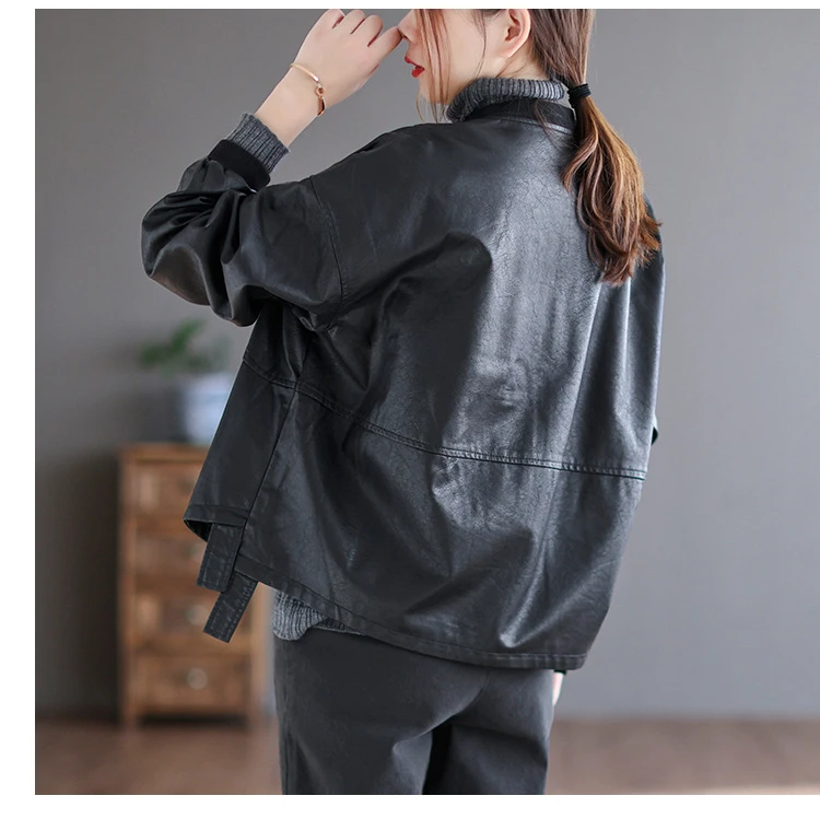 Amax LuluE 2026 Autumn Fashion Biker Clothes Womens Loose Vintage Faux Leather Jackets Luxury Punk Pu Coats Black Big Outerwear