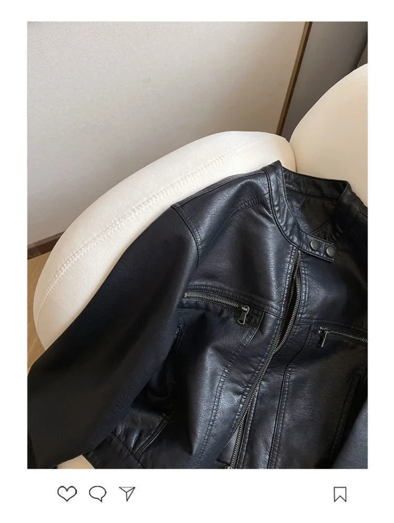 American Locomotive Clothing Short PU Leather Jacket Women's 2025 Spring And Autumn New Small Design Stand-Up Collar Jacket tide