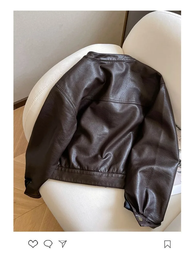 American Locomotive Clothing Short PU Leather Jacket Women's 2025 Spring And Autumn New Small Design Stand-Up Collar Jacket tide