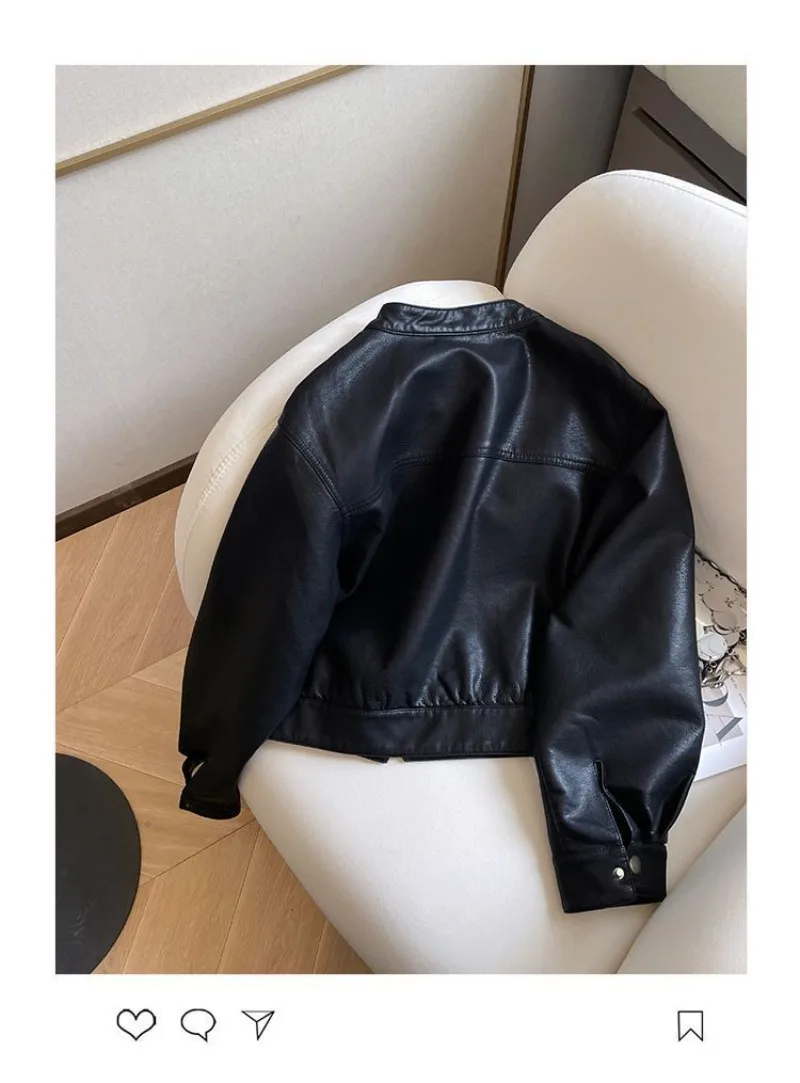 American Locomotive Clothing Short PU Leather Jacket Women's 2025 Spring And Autumn New Small Design Stand-Up Collar Jacket tide