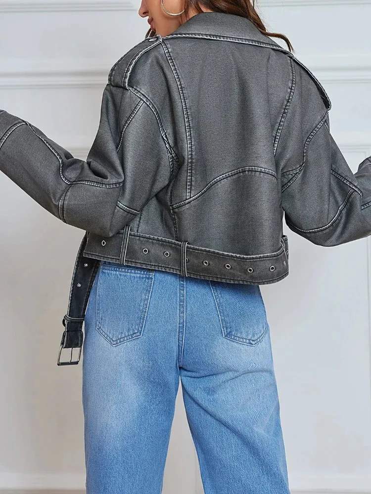 Brand Coat Women Faux PU Leather Jacket High Street Motorcycle Coat Casual Lady Lapel Zipper Short Leather Jacket