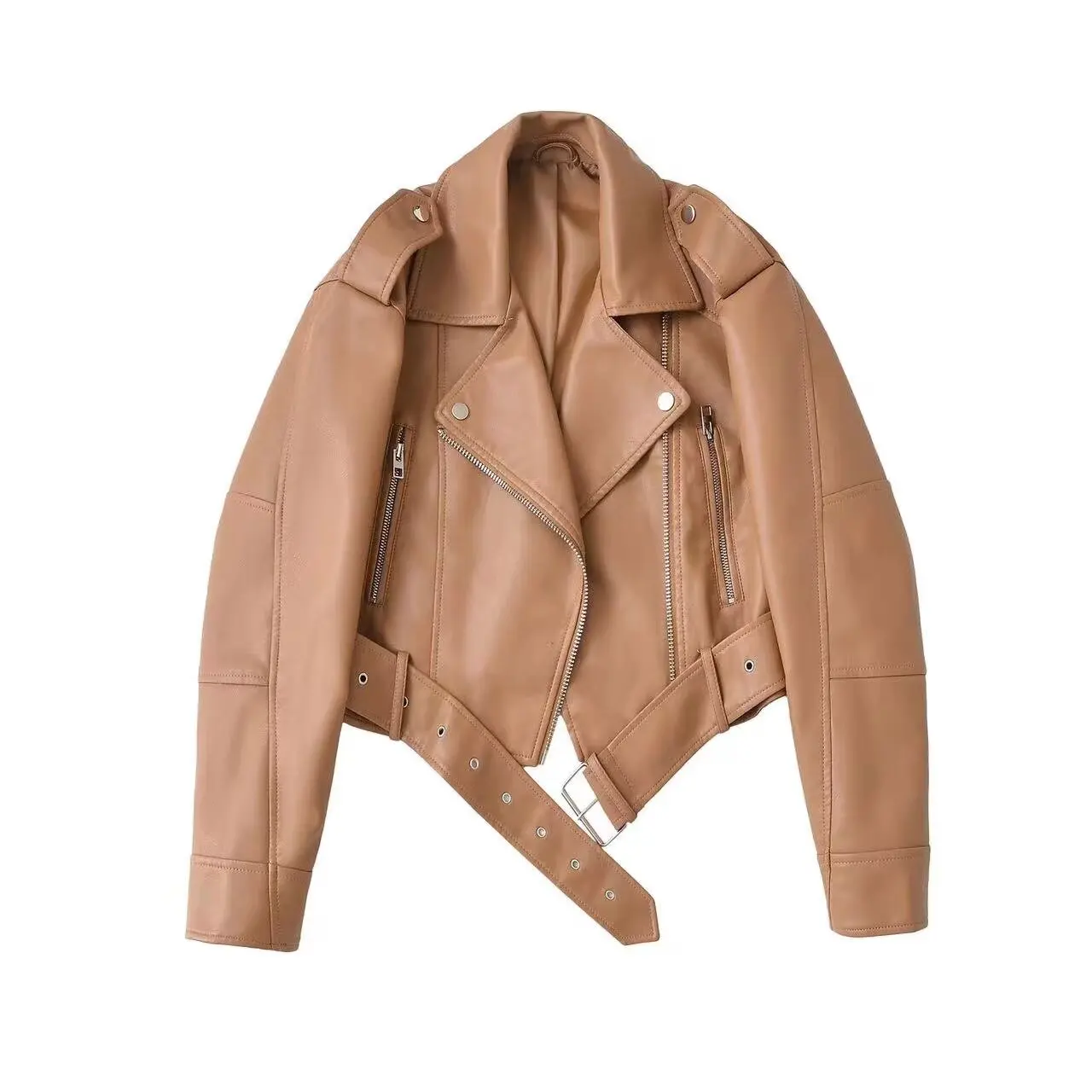 Brand Coat Women Faux PU Leather Jacket High Street Motorcycle Coat Casual Lady Lapel Zipper Short Leather Jacket