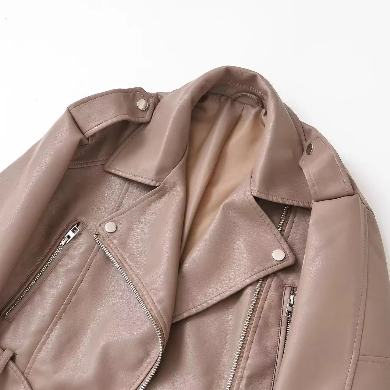 Brand Coat Women Faux PU Leather Jacket High Street Motorcycle Coat Casual Lady Lapel Zipper Short Leather Jacket