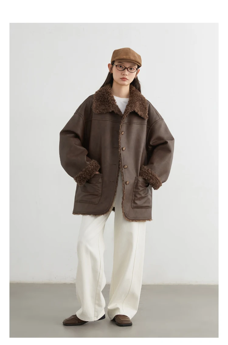 CHIC VEN Women Faux Leather Jacket Coat Loose Casual Reversible Mid Length PU Overcoat Retro Ladies Outerwear Autumn Winter 2025