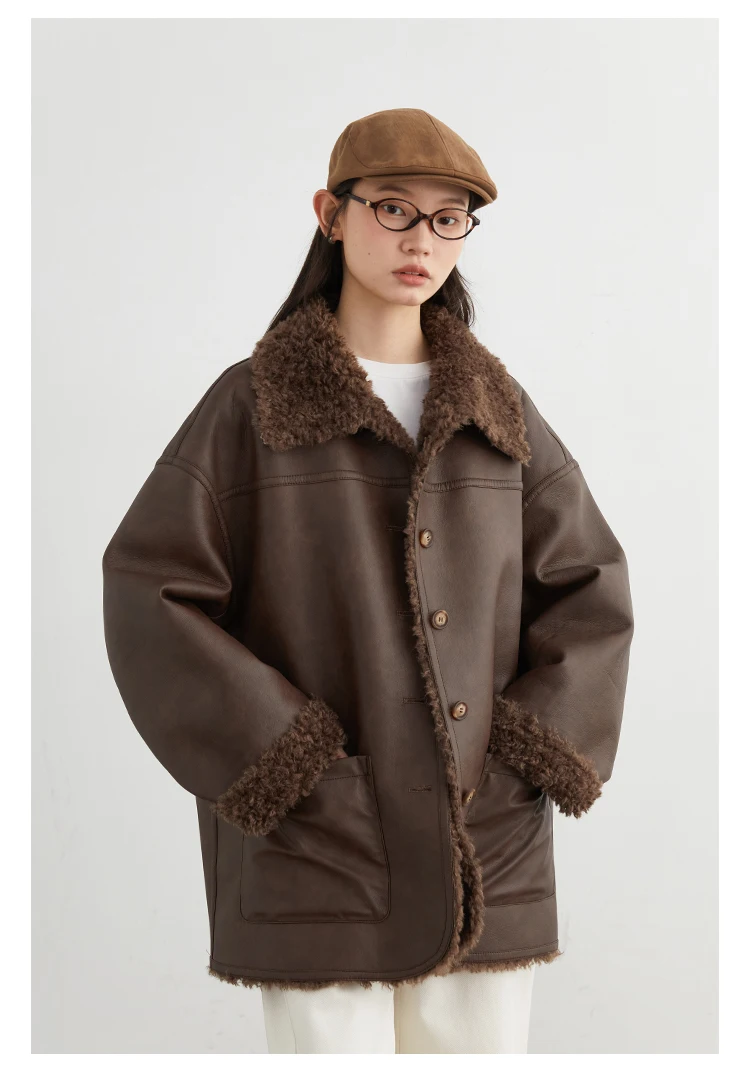 CHIC VEN Women Faux Leather Jacket Coat Loose Casual Reversible Mid Length PU Overcoat Retro Ladies Outerwear Autumn Winter 2025