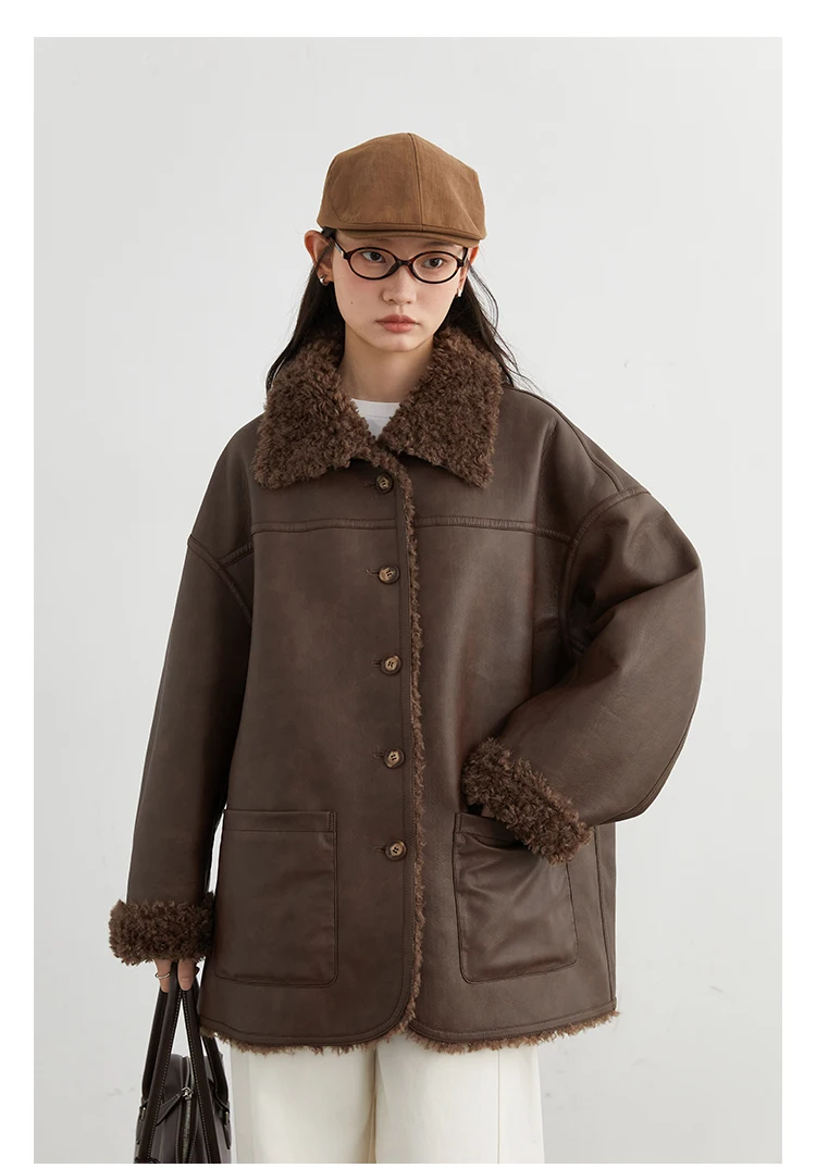 CHIC VEN Women Faux Leather Jacket Coat Loose Casual Reversible Mid Length PU Overcoat Retro Ladies Outerwear Autumn Winter 2025