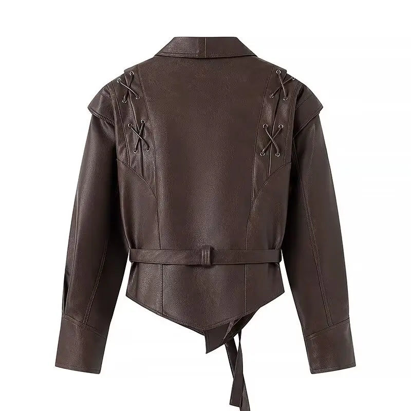 Suninheart Autumn and Winter Faux Leather Jackets for Women 2025 Dropped Shoulder Oversized Jacket Coat Belted Corset Jacket