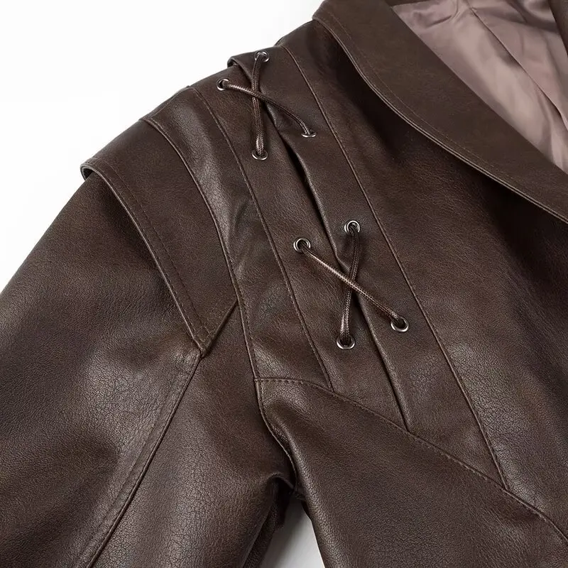 Suninheart Autumn and Winter Faux Leather Jackets for Women 2025 Dropped Shoulder Oversized Jacket Coat Belted Corset Jacket