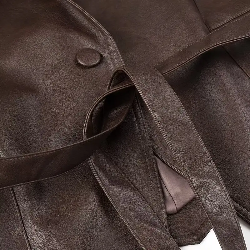 Suninheart Autumn and Winter Faux Leather Jackets for Women 2025 Dropped Shoulder Oversized Jacket Coat Belted Corset Jacket