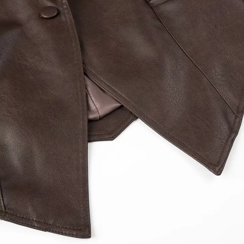 Suninheart Autumn and Winter Faux Leather Jackets for Women 2025 Dropped Shoulder Oversized Jacket Coat Belted Corset Jacket